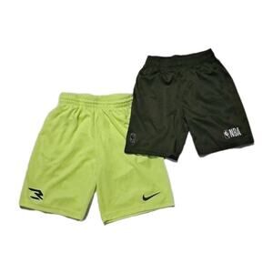Lot Nike & NBA Boys Sz 12Y Athletic Shorts Black Logo Pocket Elastic MESH Lime